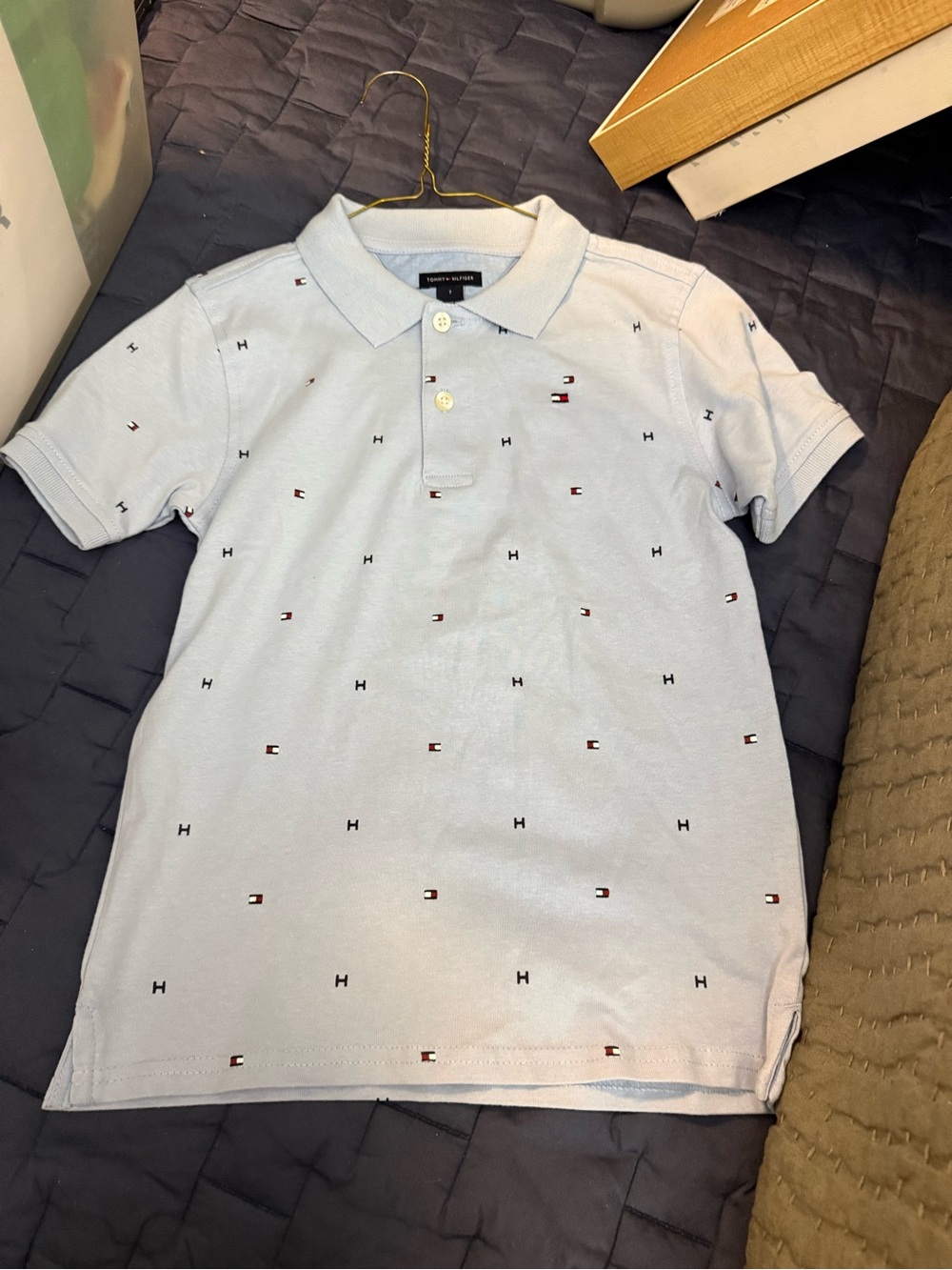 NWOT Tommy Hilfiger Light Blue Polo with Mini Flag & H Embroidery